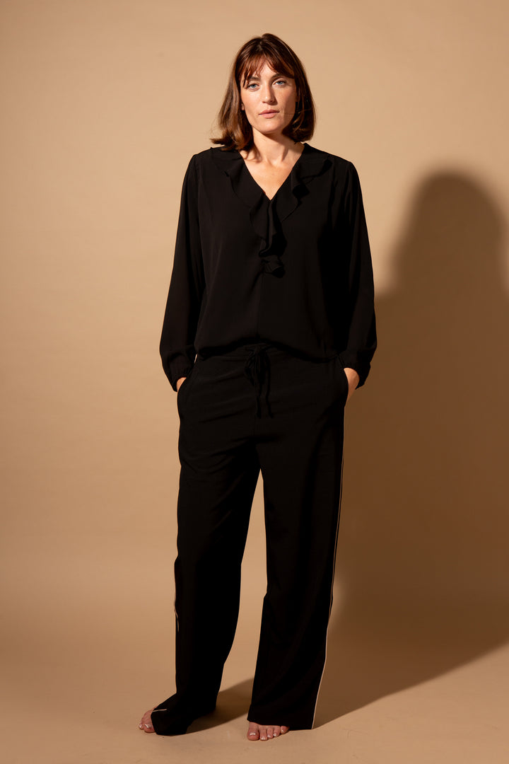 Crepe Ruffle Neck Blouse