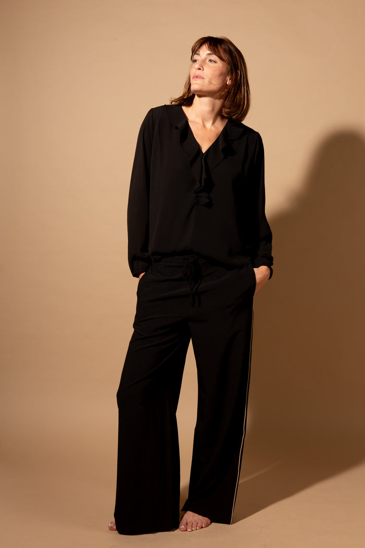 Crepe Ruffle Neck Blouse