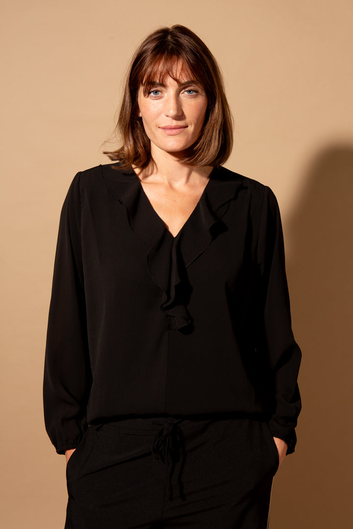 Crepe Ruffle Neck Blouse