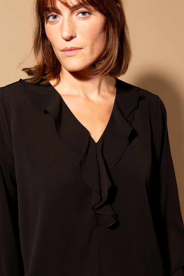 Crepe Ruffle Neck Blouse