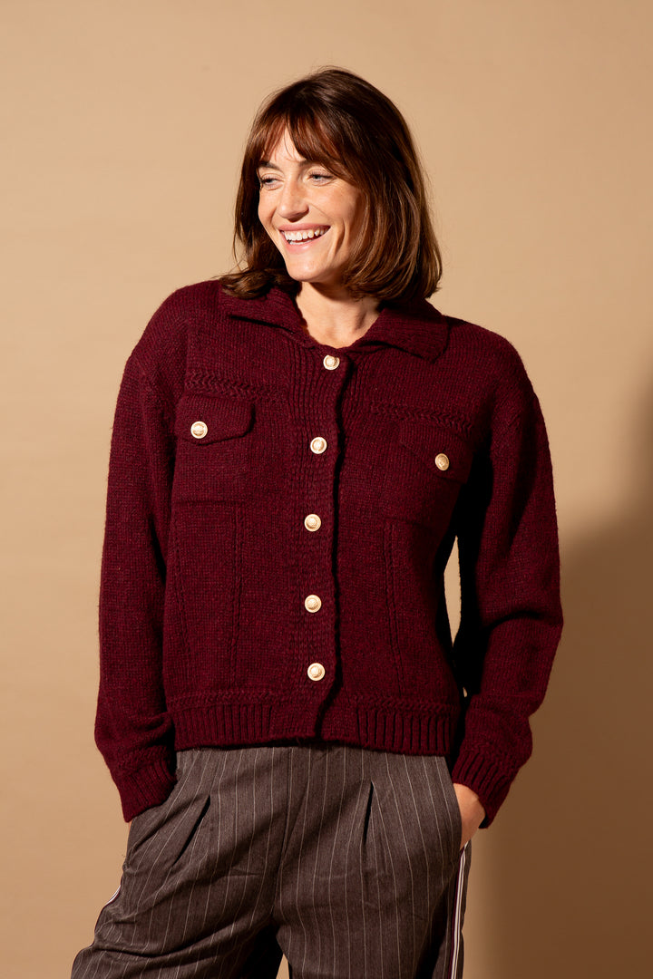 Brass Button Collared Cardigan