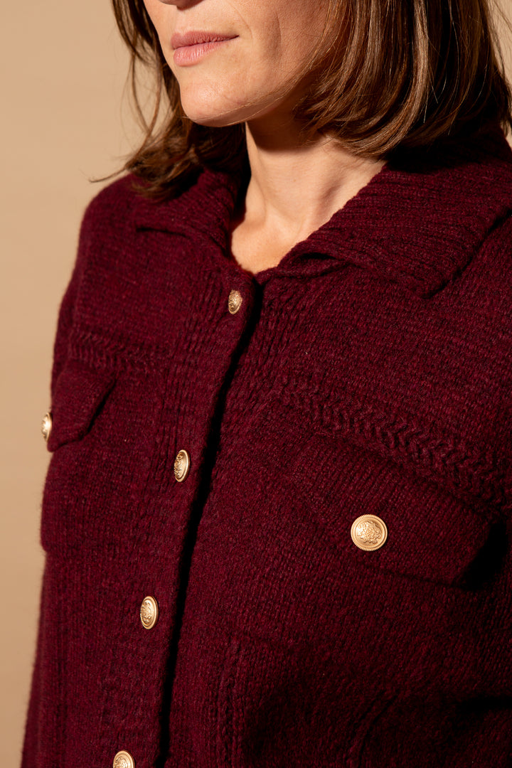 Brass Button Collared Cardigan