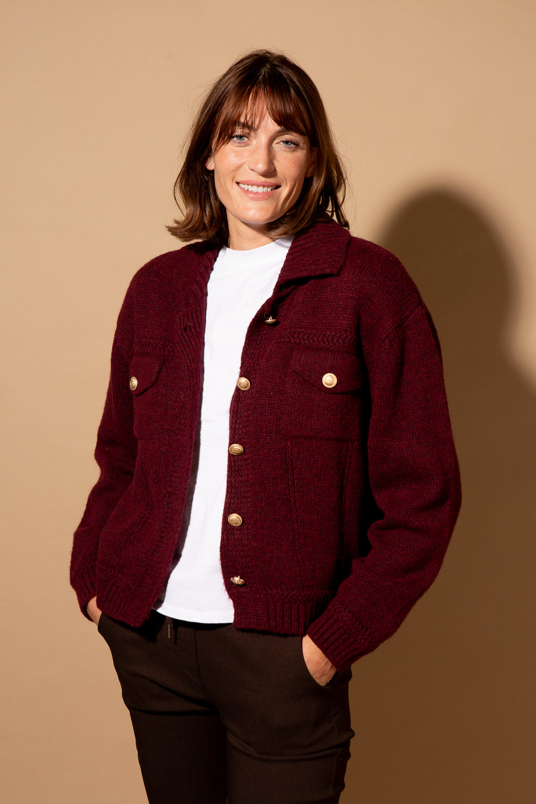 Brass Button Collared Cardigan