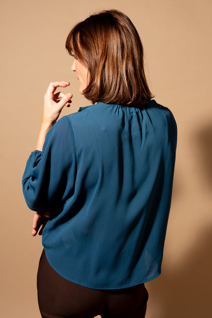 Crepe Ruffle Neck Blouse