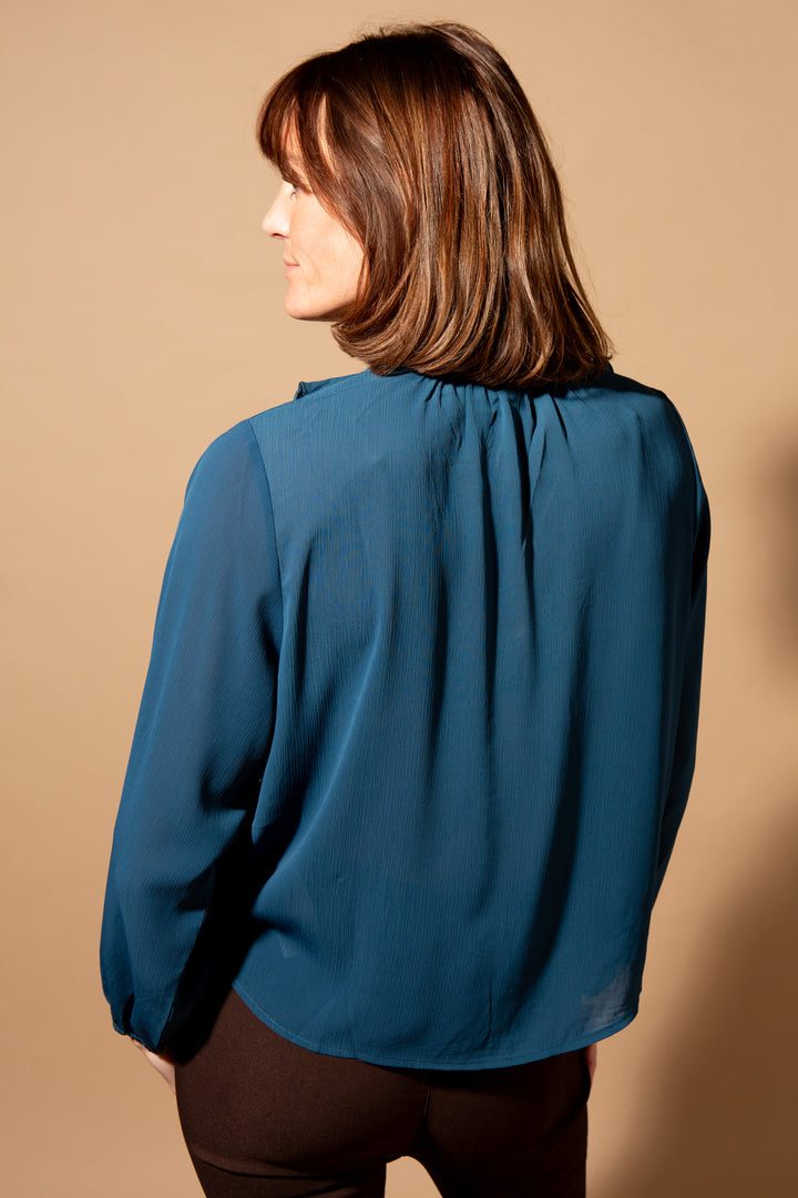 Crepe Ruffle Neck Blouse