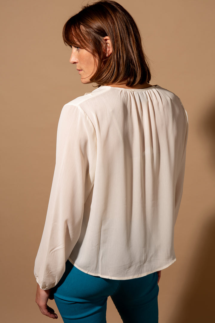 Crepe Ruffle Neck Blouse