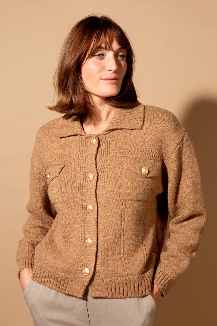 Brass Button Collared Cardigan