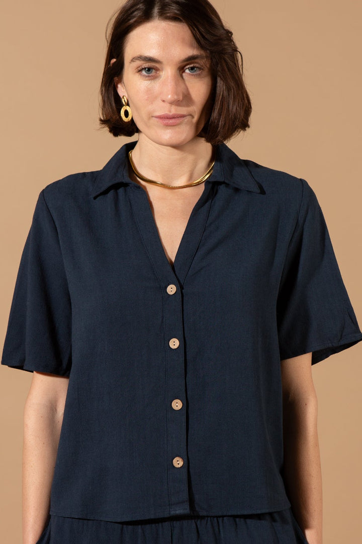 Linen Mix Short Sleeve Boxy Shirt