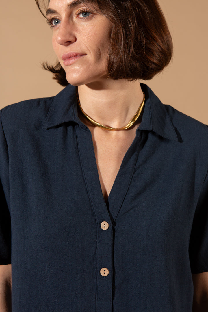 Linen Mix Short Sleeve Boxy Shirt