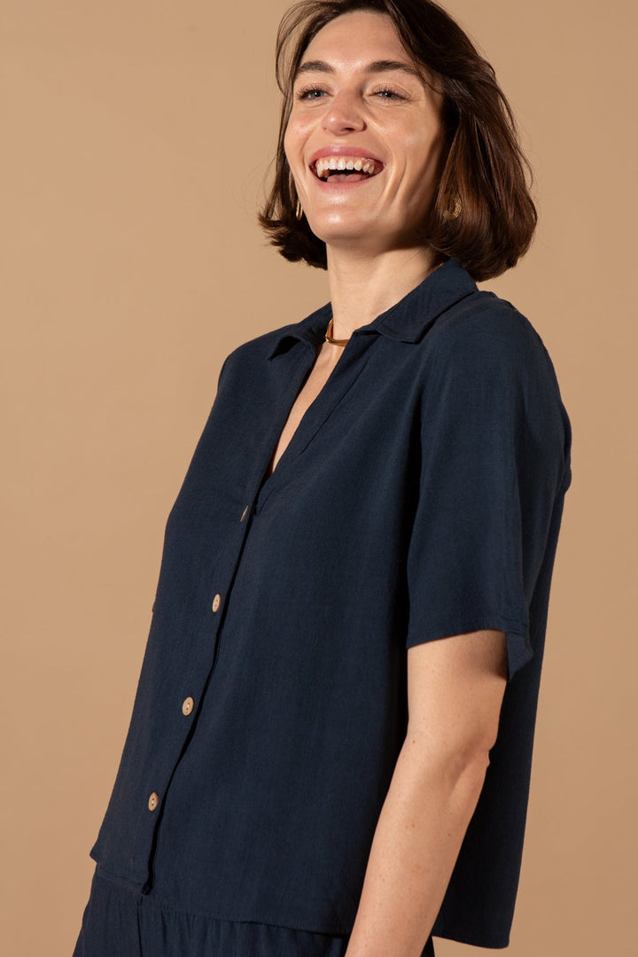Linen Mix Short Sleeve Boxy Shirt