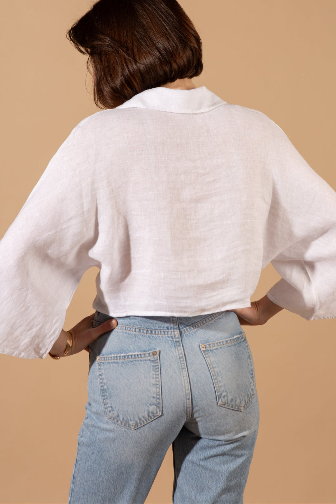 Linen Tie Front Cropped Shirt