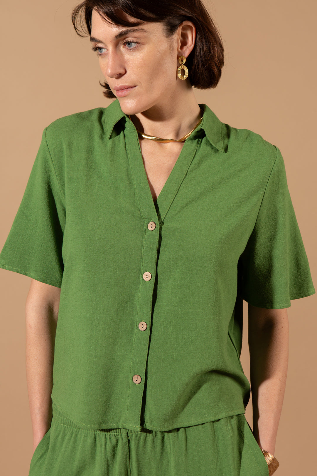 Linen Mix Short Sleeve Boxy Shirt