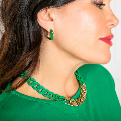The Nadine Earrings in emerald green. Pairs perfectly with the Camilo necklace