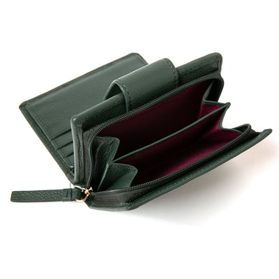 The Naples Leather Wallet in Forest Green with plenty of space for all cards, cash and coins. A great everyday essential accessory