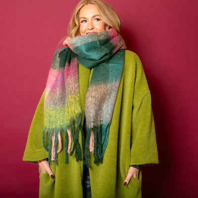 The Green Nelly Check Scarf made from a super soft blend of wool and acrylic