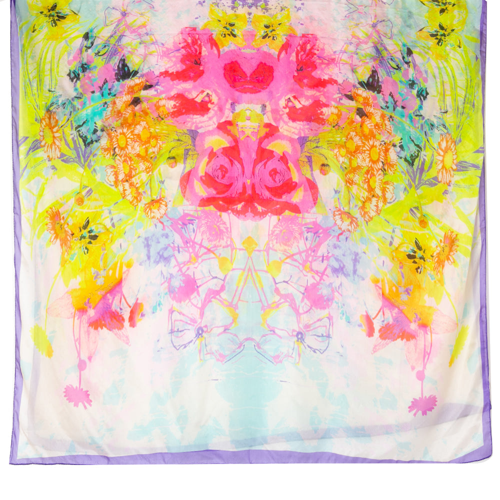 The Neon Bloom Silk Scarf made from a beautiful high quality luxury 100% silk