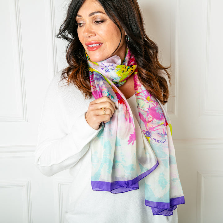 Neon Bloom Silk Scarf