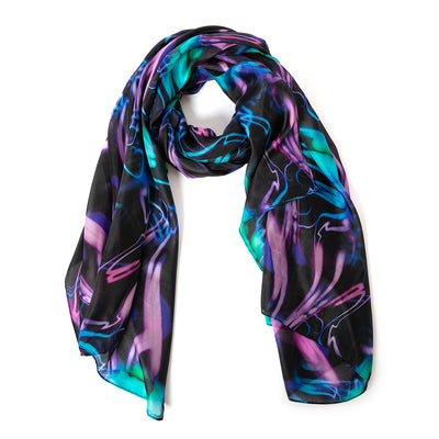 The Neon Lights silk scarf which can be worn in so many different ways to make a fashion statement 