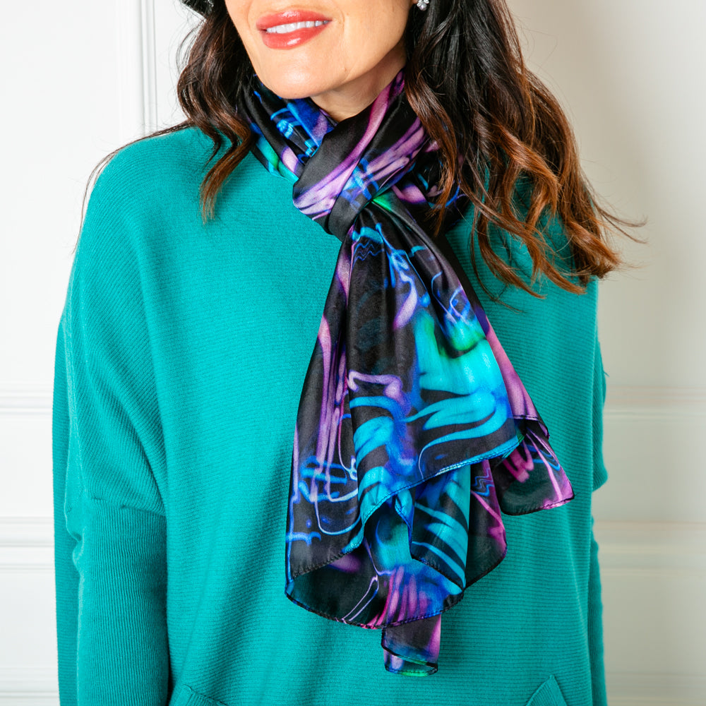 The Neon Lights silk scarf made from 100% luxurious pure silk