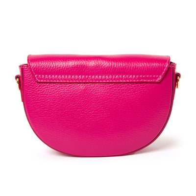 The fuchsia pink Oslo Leather Crossbody Handbag made from 100% Italian leather with a fabric inner lining