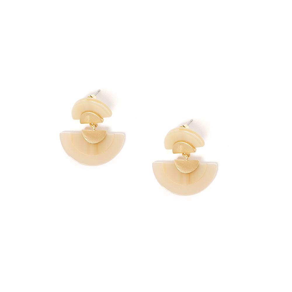 The Otto Earrings in cream gold in a statement fan semi circle shape linked together