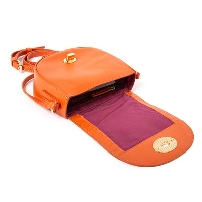 The Paris Leather Handbag in mandarin orange with a pink cotton inner lining