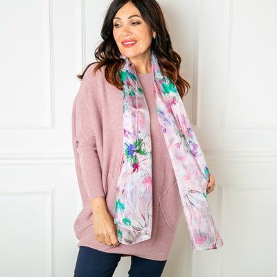 The Pastel Dahlia Silk scarf which makes a great present gift for someone special