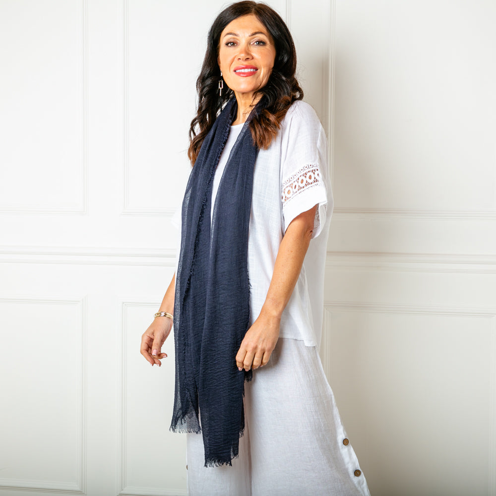 The ink blue Plain Summer Scarf made from a soft, lightweight viscose material