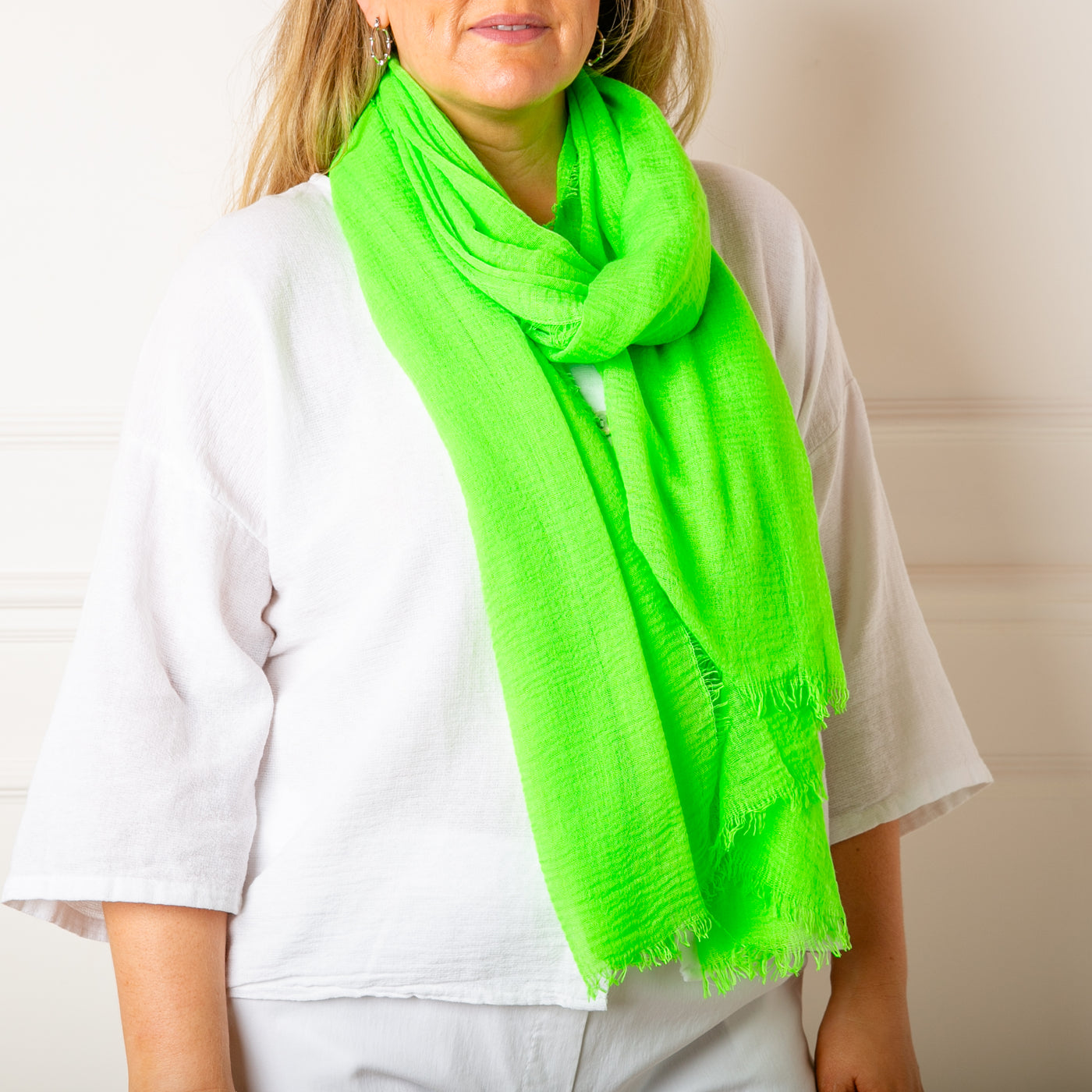 The lime green Plain Summer Scarf made from a soft, lightweight viscose material