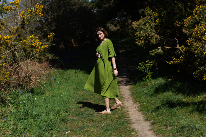 Pleated V-Neck Dress