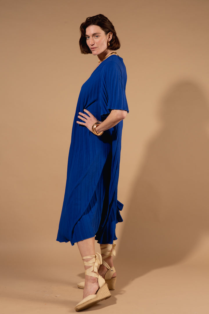Pleated V-Neck Dress