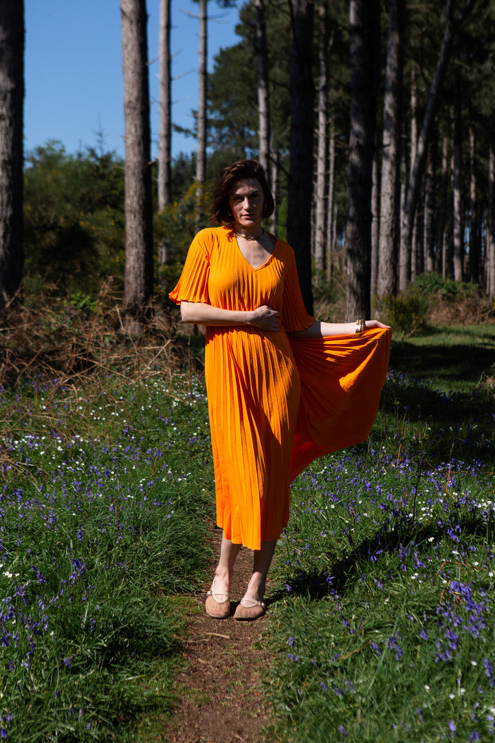 Pleated V-Neck Dress