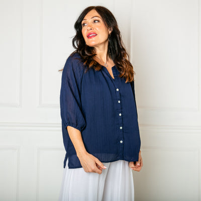 Plisse 3/4 Sleeve Blouse