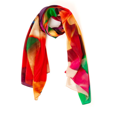 The Rainbow Layers Silk Scarf featuring a beautiful array of colours