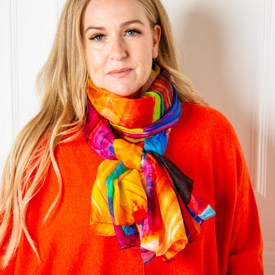 The Rainbow Lights silk scarf made from 100% luxurious pure silk