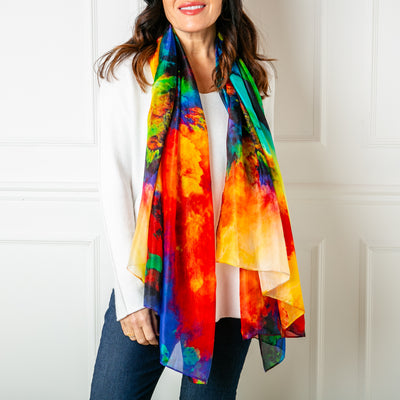 The Rainbow Mist silk scarf which makes a great gift present for someone special.
