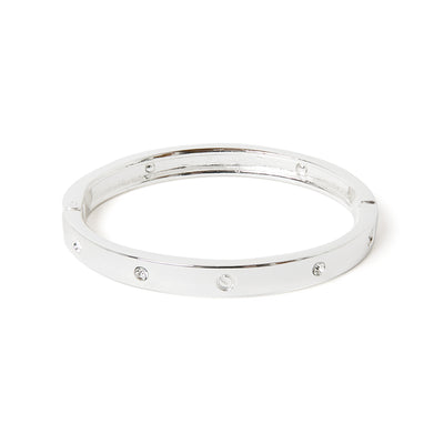 The silver Roxanne Cuff Bracelet with gem stones around the edge for extra sparkle 