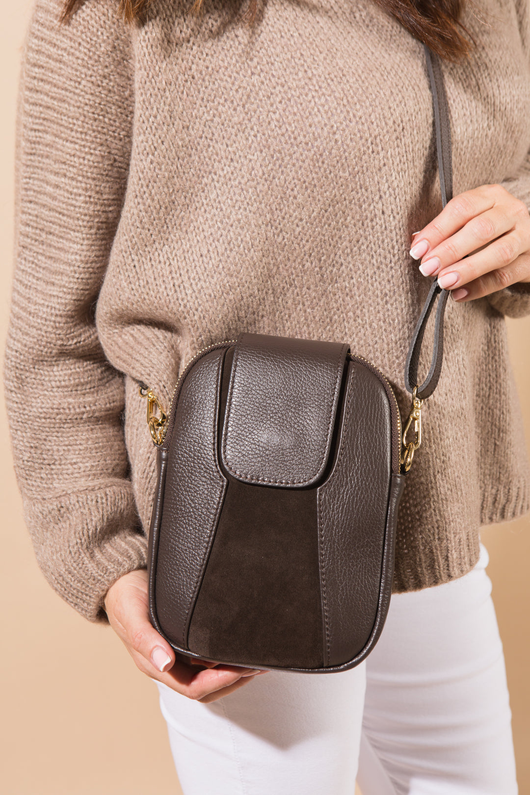 Saffron Leather &amp; Suede Cross Body Handbag