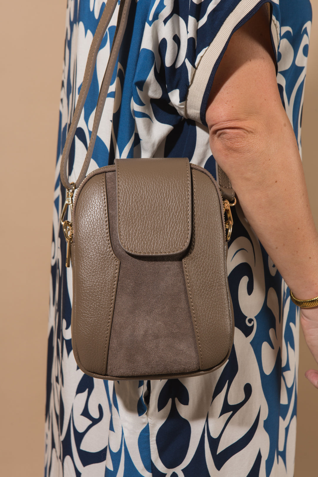 Saffron Leather &amp; Suede Cross Body Handbag