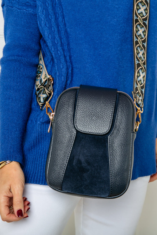 Saffron Leather &amp; Suede Cross Body Handbag