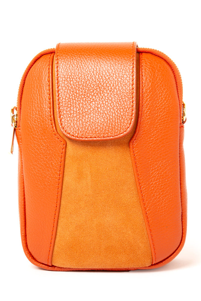 Saffron Leather &amp; Suede Cross Body Handbag
