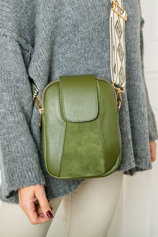 Saffron Leather &amp; Suede Cross Body Handbag