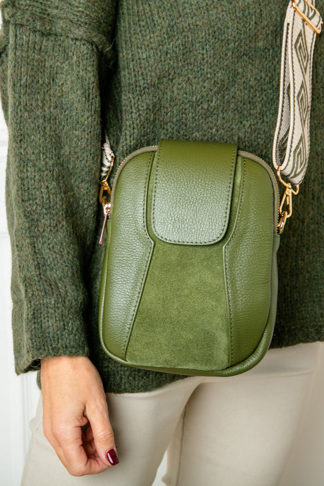 Saffron Leather &amp; Suede Cross Body Handbag