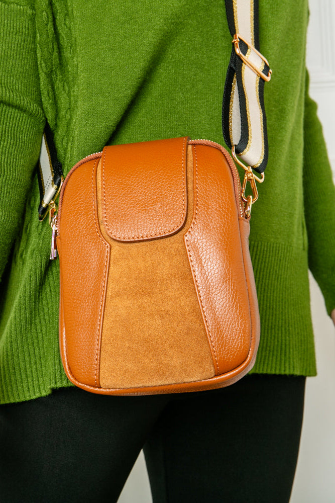 Saffron Leather &amp; Suede Cross Body Handbag