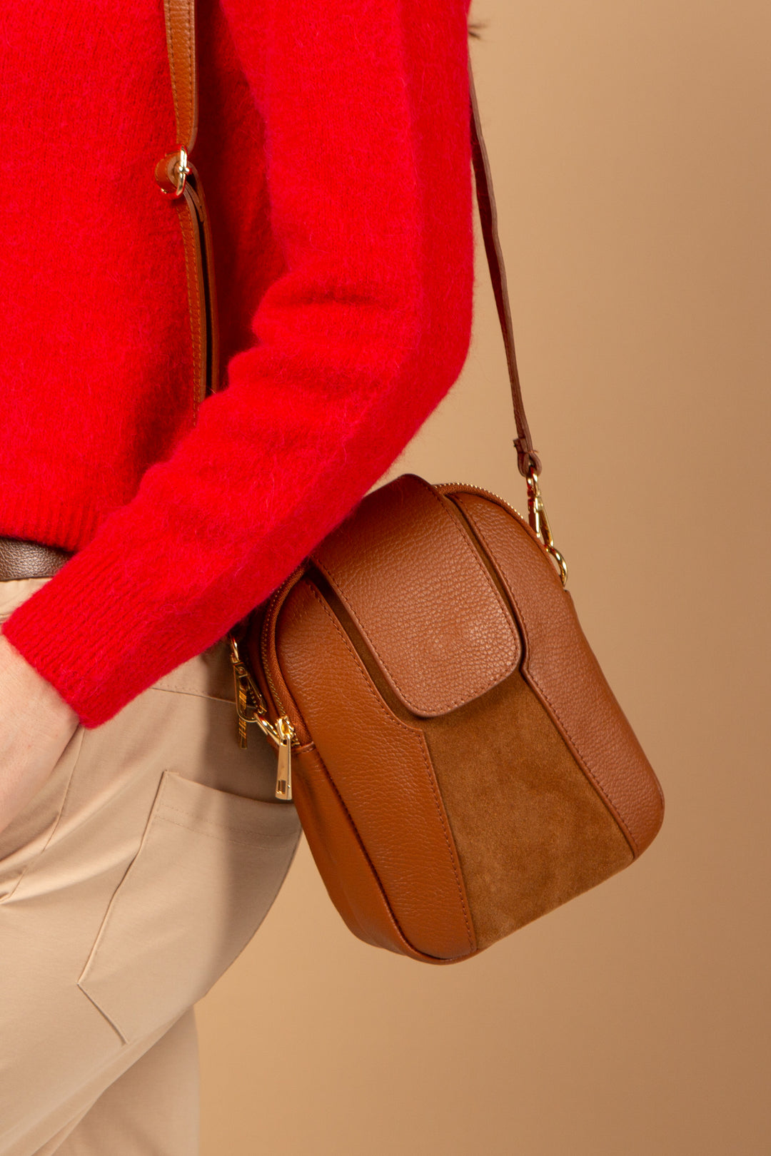 Saffron Leather &amp; Suede Cross Body Handbag