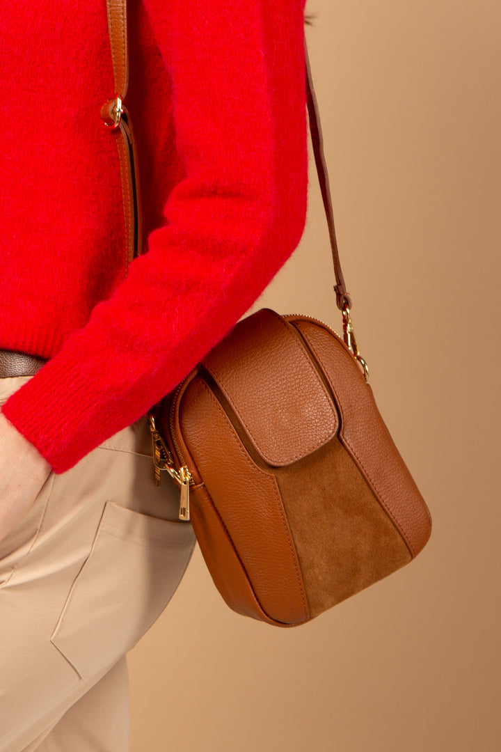 Saffron Leather &amp; Suede Cross Body Handbag