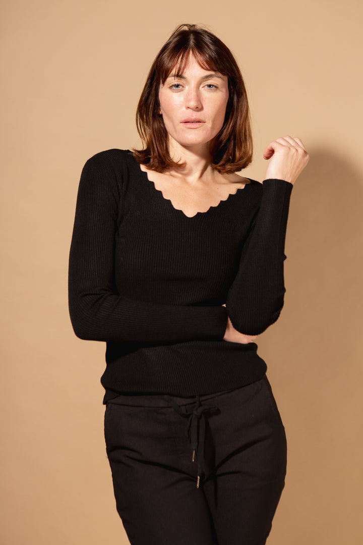 Scallop Edge Long Sleeve Top