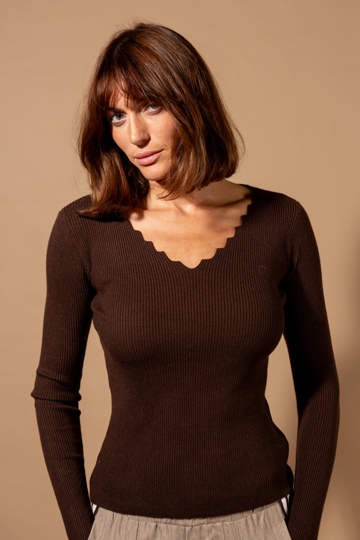 Scallop Edge Long Sleeve Top