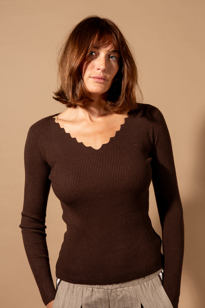 Scallop Edge Long Sleeve Top