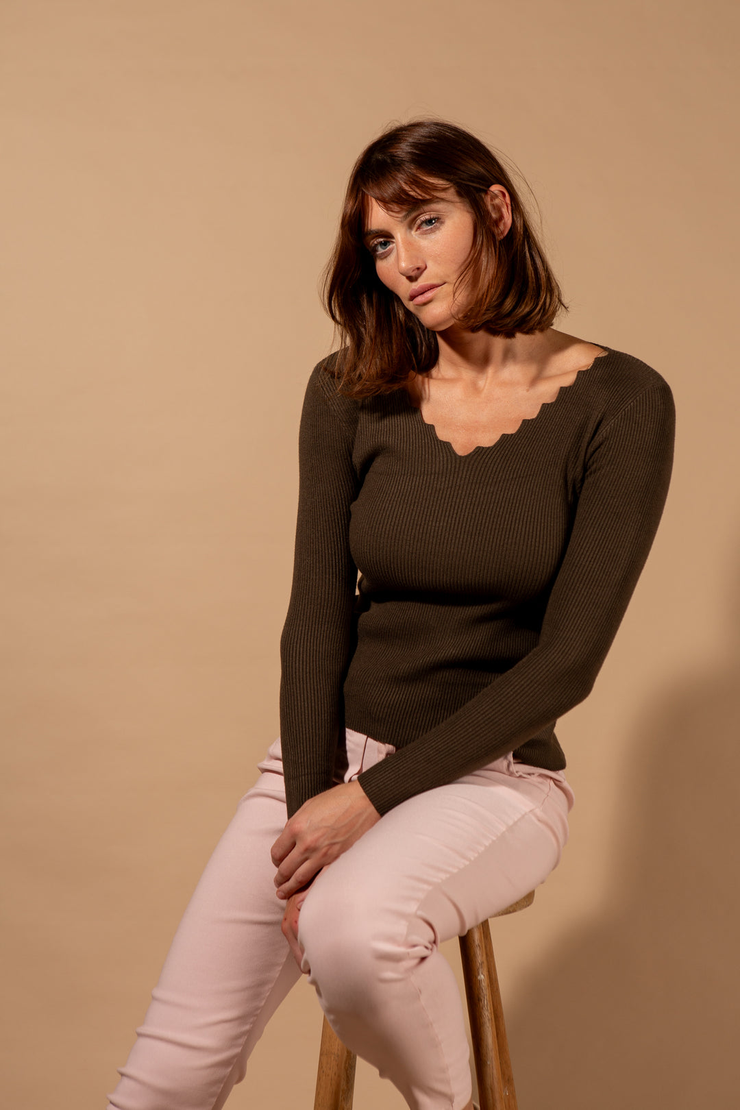 Scallop Edge Long Sleeve Top
